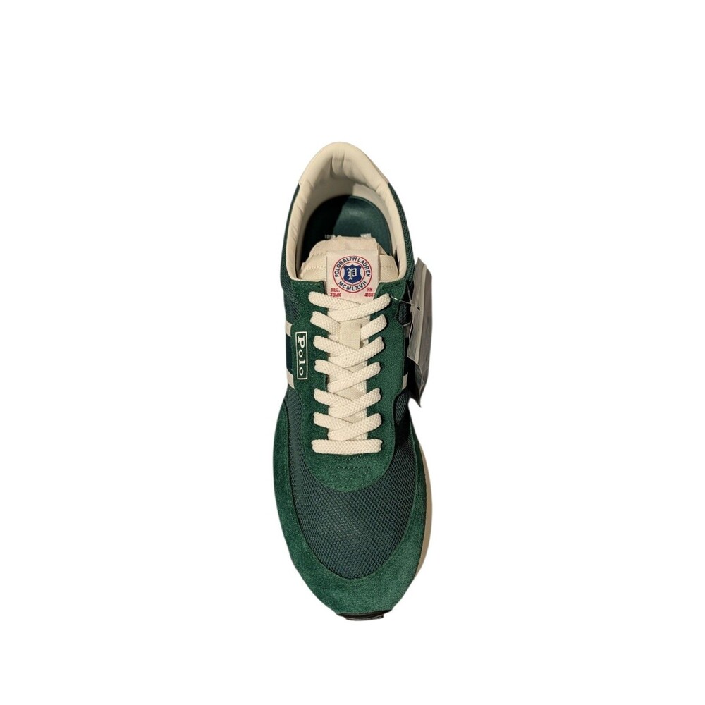 Polo Ralph Lauren PRL Trail 100 Suede & Mesh Sneaker Green White New With Box - Picture 3 of 10